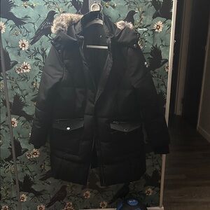 Nautica Black Puffer Coat with Fur Hood